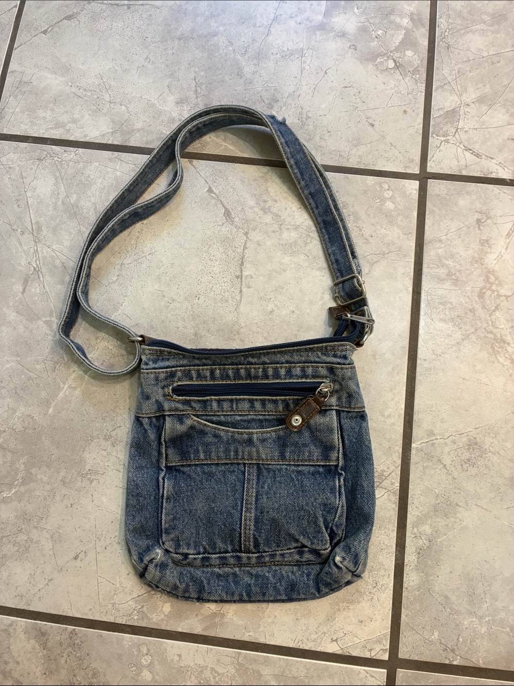 Denim Crossbody Shoulder Bag in Faded Blue